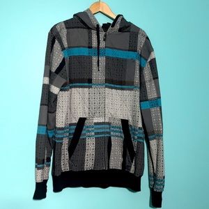 Element Logo Patterned Blue & Gray Zip Up Skateboarder Hoodie